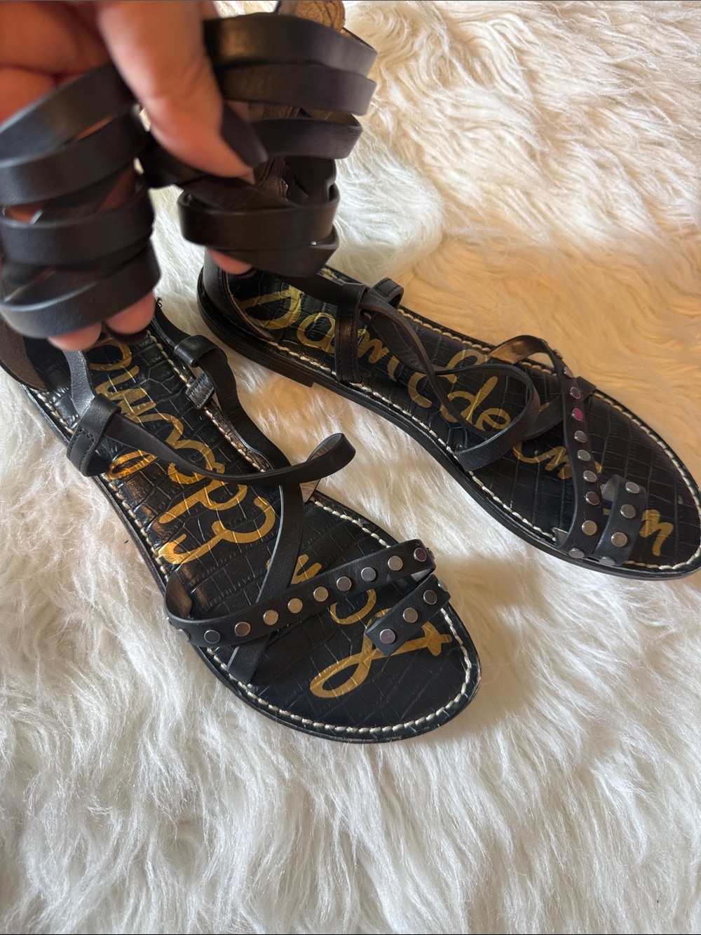 Black Studded Leather Strappy Sandals